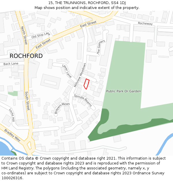 15, THE TRUNNIONS, ROCHFORD, SS4 1DJ: Location map and indicative extent of plot