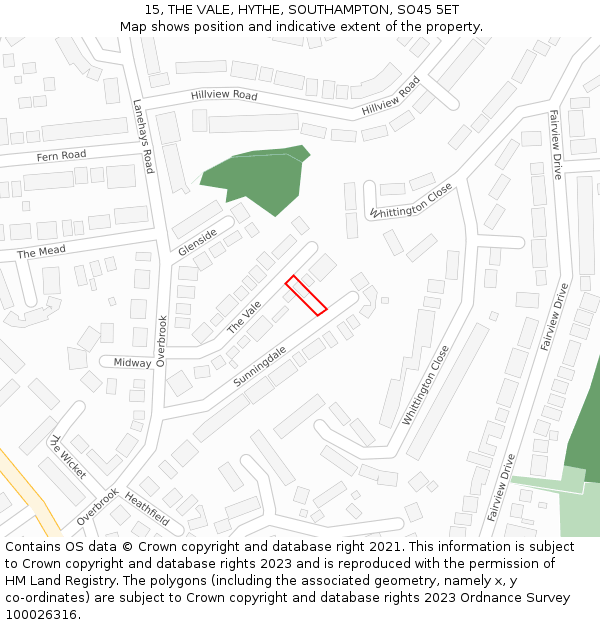15, THE VALE, HYTHE, SOUTHAMPTON, SO45 5ET: Location map and indicative extent of plot