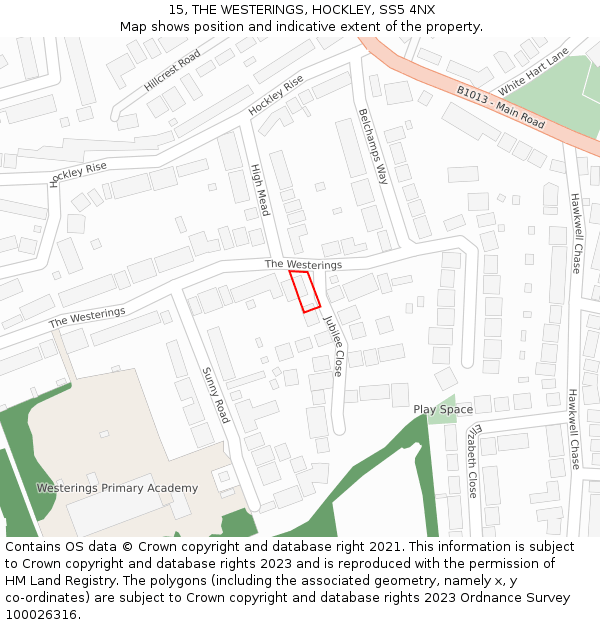15, THE WESTERINGS, HOCKLEY, SS5 4NX: Location map and indicative extent of plot