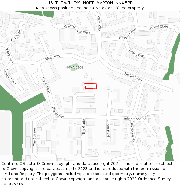 15, THE WITHEYS, NORTHAMPTON, NN4 5BR: Location map and indicative extent of plot