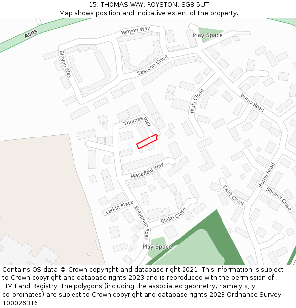 15, THOMAS WAY, ROYSTON, SG8 5UT: Location map and indicative extent of plot