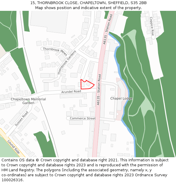 15, THORNBROOK CLOSE, CHAPELTOWN, SHEFFIELD, S35 2BB: Location map and indicative extent of plot