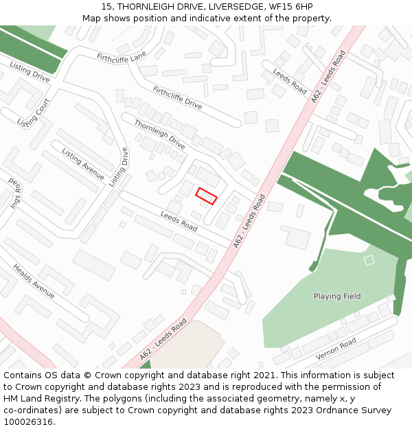 15, THORNLEIGH DRIVE, LIVERSEDGE, WF15 6HP: Location map and indicative extent of plot