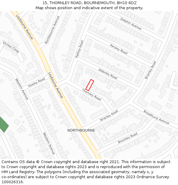 15, THORNLEY ROAD, BOURNEMOUTH, BH10 6DZ: Location map and indicative extent of plot