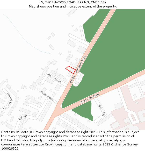 15, THORNWOOD ROAD, EPPING, CM16 6SY: Location map and indicative extent of plot