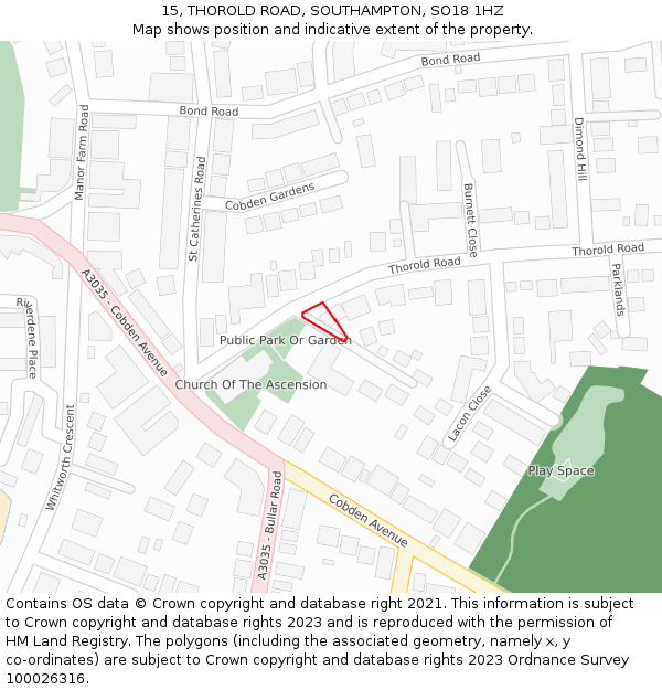 15, THOROLD ROAD, SOUTHAMPTON, SO18 1HZ: Location map and indicative extent of plot