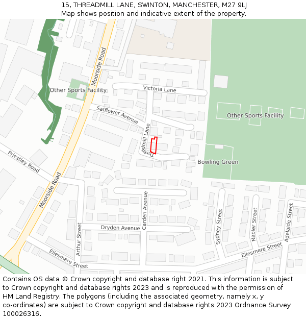 15, THREADMILL LANE, SWINTON, MANCHESTER, M27 9LJ: Location map and indicative extent of plot