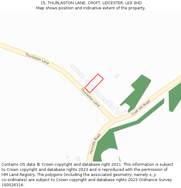 15, THURLASTON LANE, CROFT, LEICESTER, LE9 3HD: Location map and indicative extent of plot
