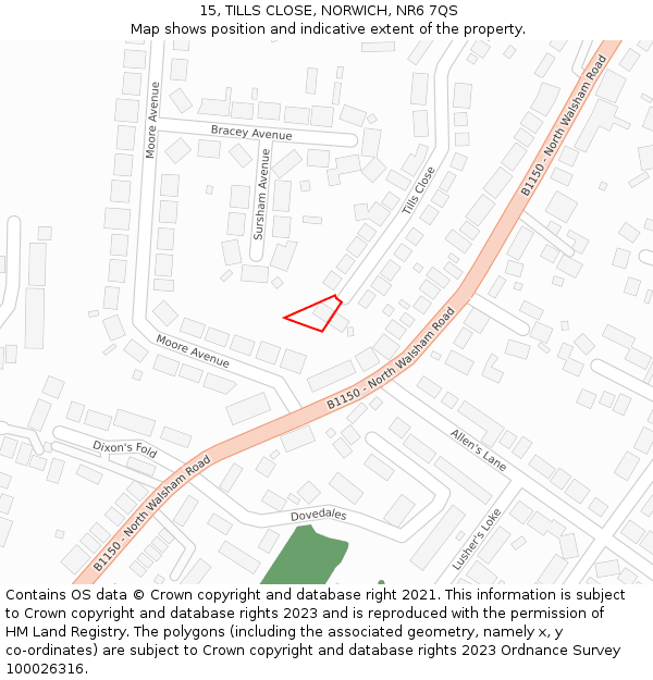 15, TILLS CLOSE, NORWICH, NR6 7QS: Location map and indicative extent of plot