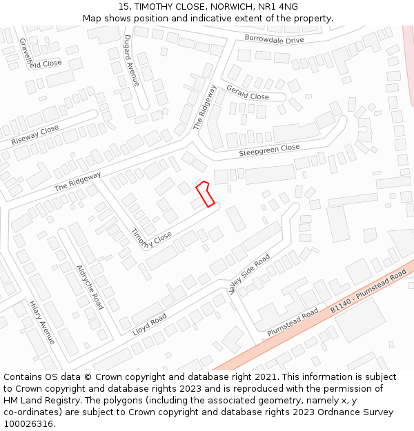 15, TIMOTHY CLOSE, NORWICH, NR1 4NG: Location map and indicative extent of plot