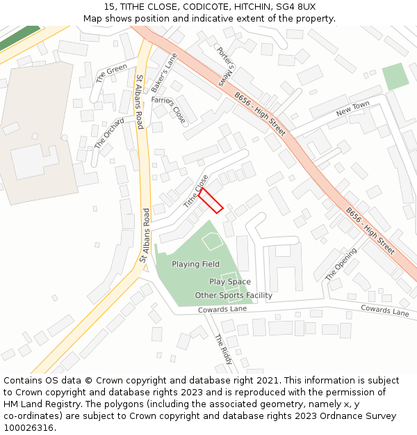 15, TITHE CLOSE, CODICOTE, HITCHIN, SG4 8UX: Location map and indicative extent of plot