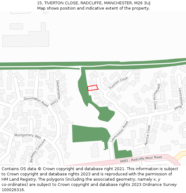 15, TIVERTON CLOSE, RADCLIFFE, MANCHESTER, M26 3UJ: Location map and indicative extent of plot
