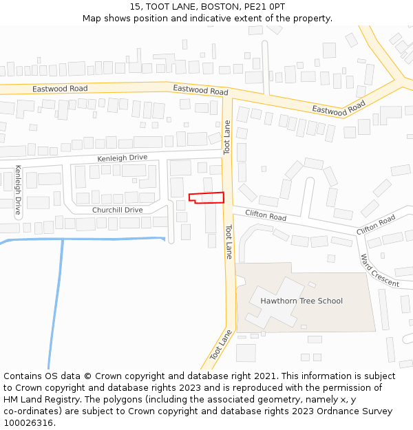 15, TOOT LANE, BOSTON, PE21 0PT: Location map and indicative extent of plot
