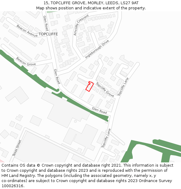 15, TOPCLIFFE GROVE, MORLEY, LEEDS, LS27 9AT: Location map and indicative extent of plot