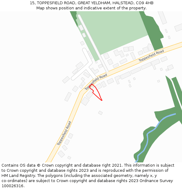 15, TOPPESFIELD ROAD, GREAT YELDHAM, HALSTEAD, CO9 4HB: Location map and indicative extent of plot
