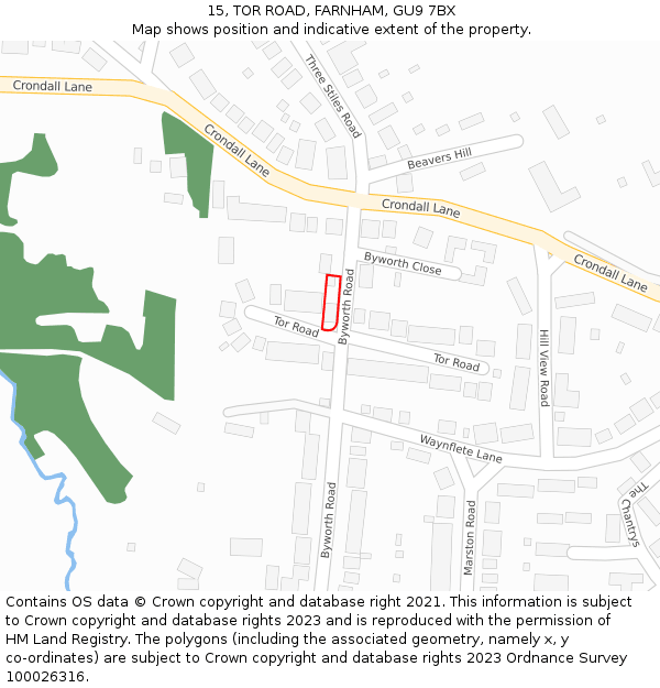 15, TOR ROAD, FARNHAM, GU9 7BX: Location map and indicative extent of plot