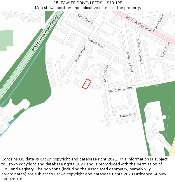 15, TOWLER DRIVE, LEEDS, LS13 1PB: Location map and indicative extent of plot