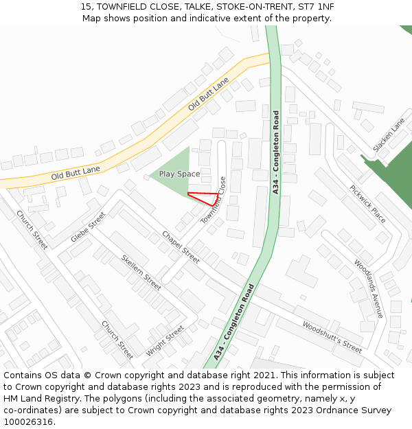 15, TOWNFIELD CLOSE, TALKE, STOKE-ON-TRENT, ST7 1NF: Location map and indicative extent of plot