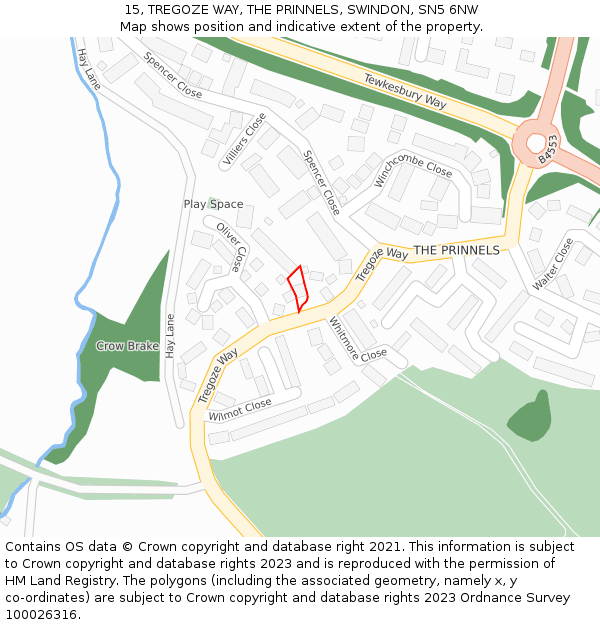 15, TREGOZE WAY, THE PRINNELS, SWINDON, SN5 6NW: Location map and indicative extent of plot