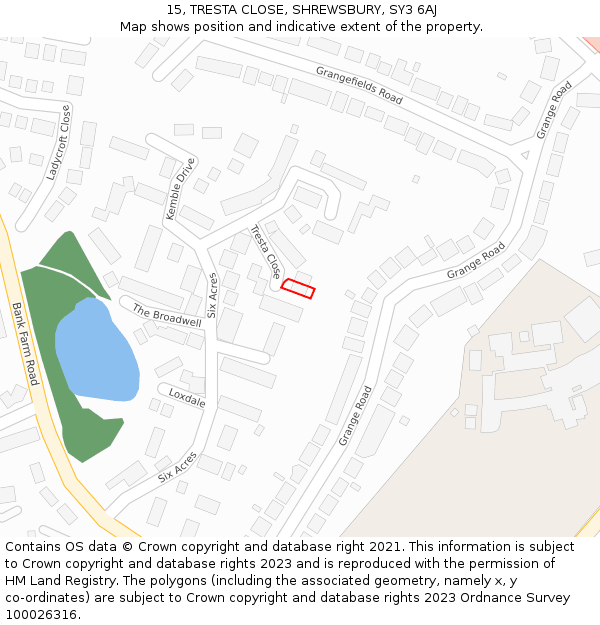 15, TRESTA CLOSE, SHREWSBURY, SY3 6AJ: Location map and indicative extent of plot