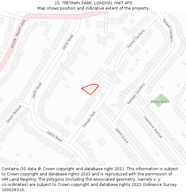 15, TRETAWN PARK, LONDON, NW7 4PS: Location map and indicative extent of plot