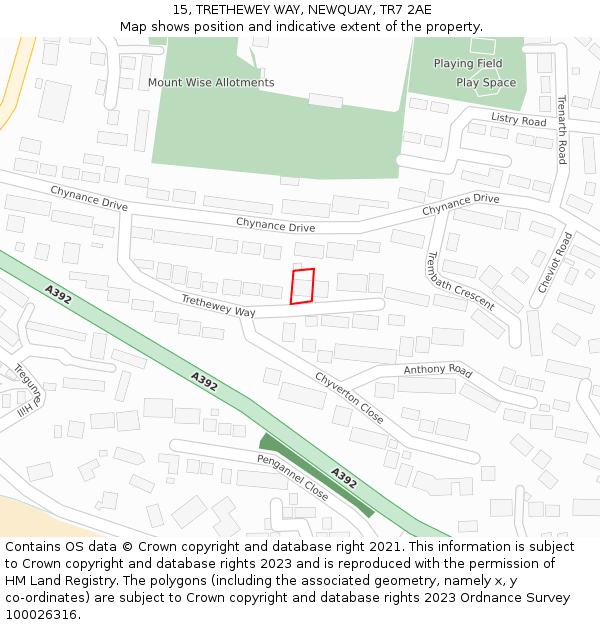 15, TRETHEWEY WAY, NEWQUAY, TR7 2AE: Location map and indicative extent of plot