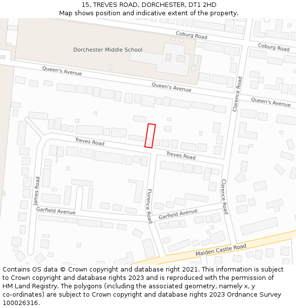 15, TREVES ROAD, DORCHESTER, DT1 2HD: Location map and indicative extent of plot