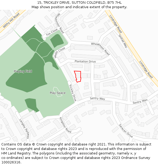 15, TRICKLEY DRIVE, SUTTON COLDFIELD, B75 7HL: Location map and indicative extent of plot