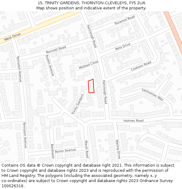 15, TRINITY GARDENS, THORNTON-CLEVELEYS, FY5 2UA: Location map and indicative extent of plot