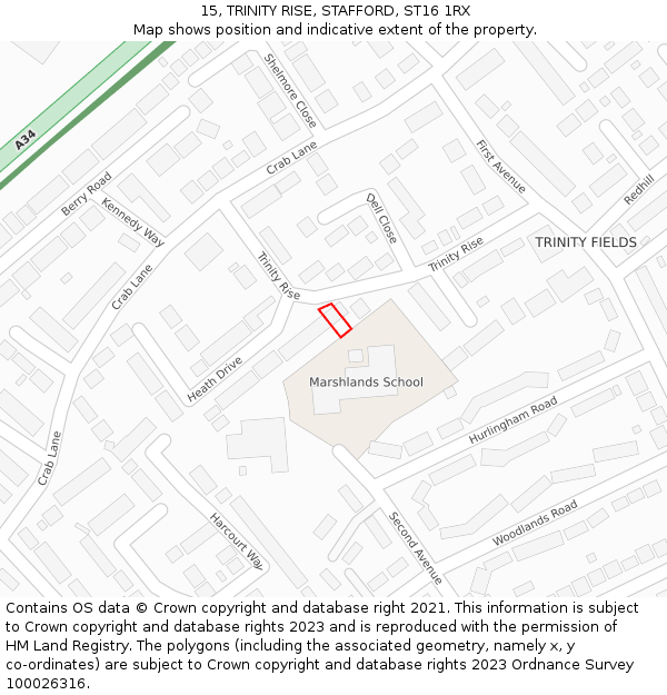 15, TRINITY RISE, STAFFORD, ST16 1RX: Location map and indicative extent of plot