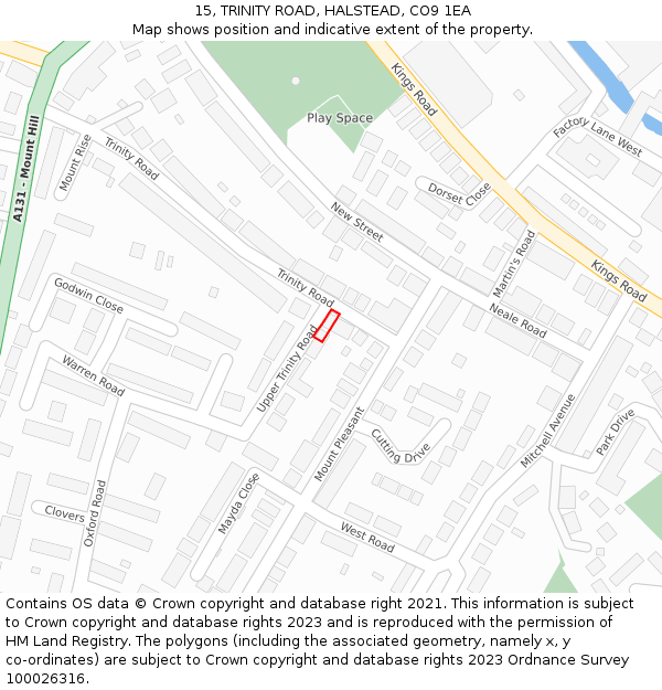 15, TRINITY ROAD, HALSTEAD, CO9 1EA: Location map and indicative extent of plot