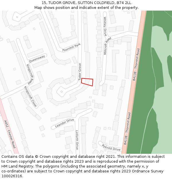 15, TUDOR GROVE, SUTTON COLDFIELD, B74 2LL: Location map and indicative extent of plot