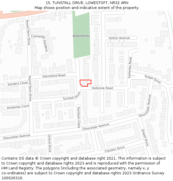 15, TUNSTALL DRIVE, LOWESTOFT, NR32 4RN: Location map and indicative extent of plot