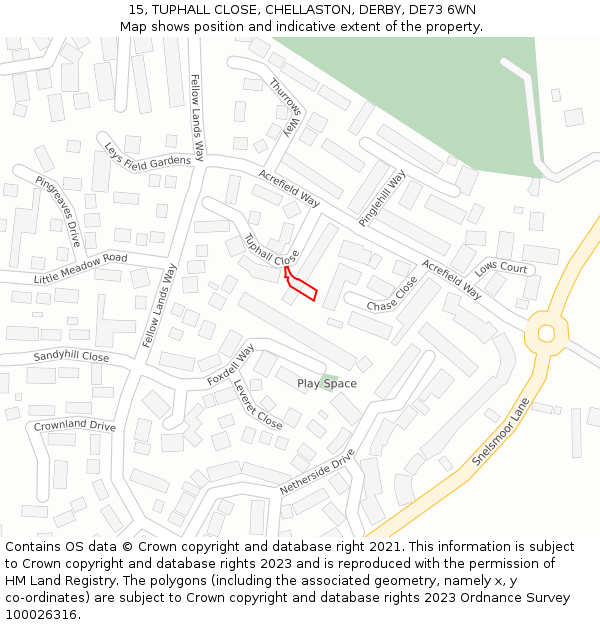 15, TUPHALL CLOSE, CHELLASTON, DERBY, DE73 6WN: Location map and indicative extent of plot
