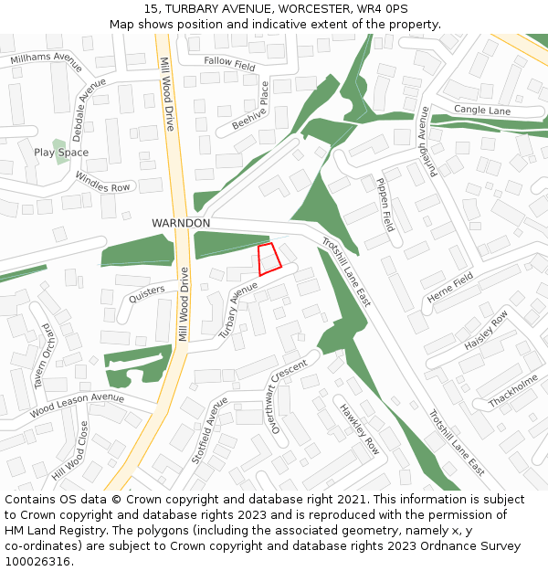15, TURBARY AVENUE, WORCESTER, WR4 0PS: Location map and indicative extent of plot