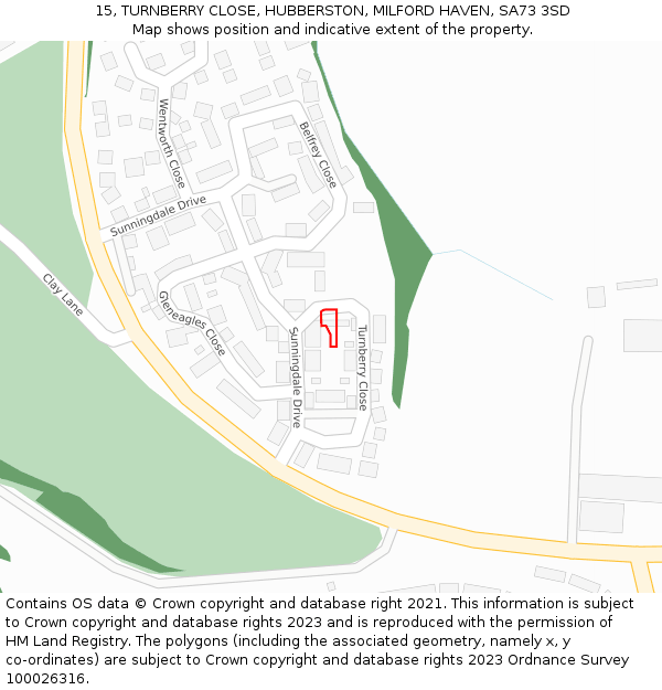15, TURNBERRY CLOSE, HUBBERSTON, MILFORD HAVEN, SA73 3SD: Location map and indicative extent of plot