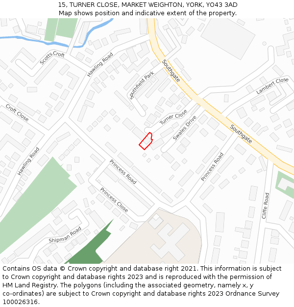 15, TURNER CLOSE, MARKET WEIGHTON, YORK, YO43 3AD: Location map and indicative extent of plot