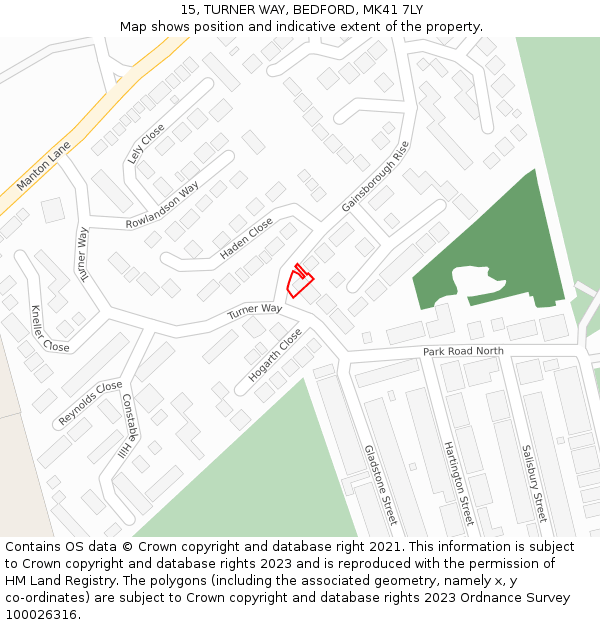 15, TURNER WAY, BEDFORD, MK41 7LY: Location map and indicative extent of plot