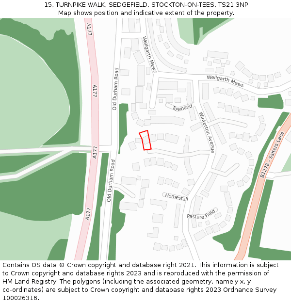 15, TURNPIKE WALK, SEDGEFIELD, STOCKTON-ON-TEES, TS21 3NP: Location map and indicative extent of plot