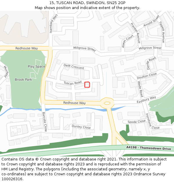 15, TUSCAN ROAD, SWINDON, SN25 2GP: Location map and indicative extent of plot