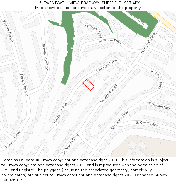 15, TWENTYWELL VIEW, BRADWAY, SHEFFIELD, S17 4PX: Location map and indicative extent of plot