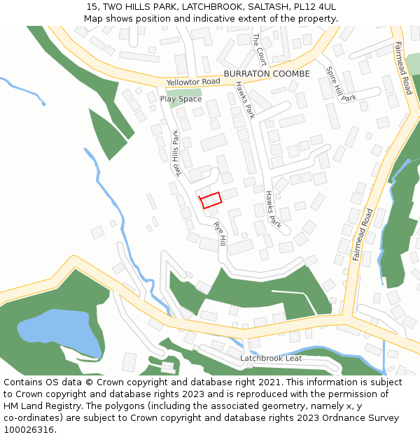 15, TWO HILLS PARK, LATCHBROOK, SALTASH, PL12 4UL: Location map and indicative extent of plot