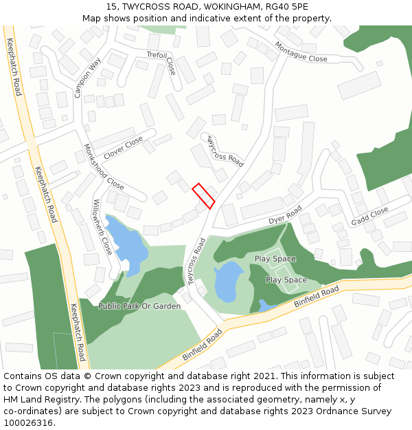 15, TWYCROSS ROAD, WOKINGHAM, RG40 5PE: Location map and indicative extent of plot