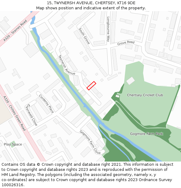 15, TWYNERSH AVENUE, CHERTSEY, KT16 9DE: Location map and indicative extent of plot