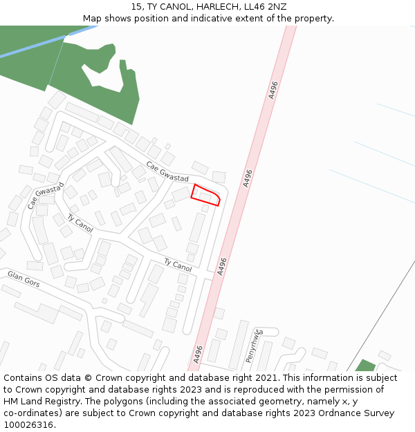 15, TY CANOL, HARLECH, LL46 2NZ: Location map and indicative extent of plot