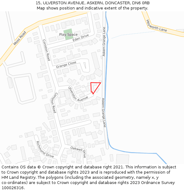 15, ULVERSTON AVENUE, ASKERN, DONCASTER, DN6 0RB: Location map and indicative extent of plot