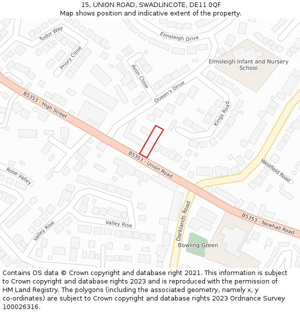 15, UNION ROAD, SWADLINCOTE, DE11 0QF: Location map and indicative extent of plot