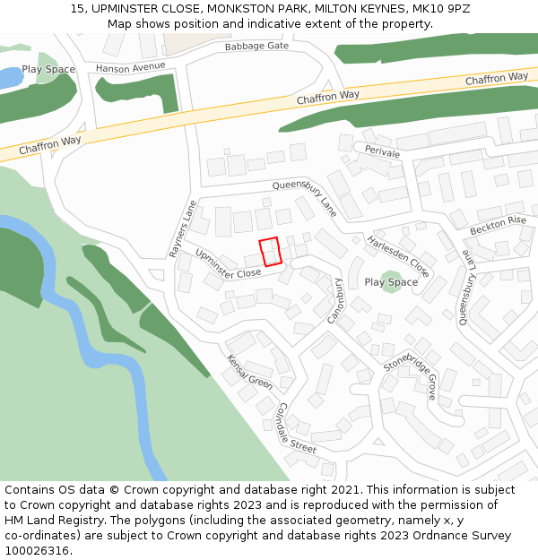15, UPMINSTER CLOSE, MONKSTON PARK, MILTON KEYNES, MK10 9PZ: Location map and indicative extent of plot