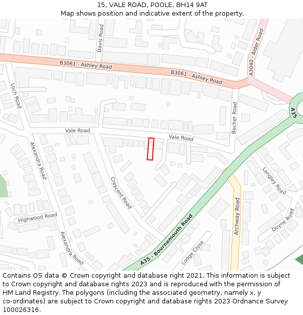 15, VALE ROAD, POOLE, BH14 9AT: Location map and indicative extent of plot