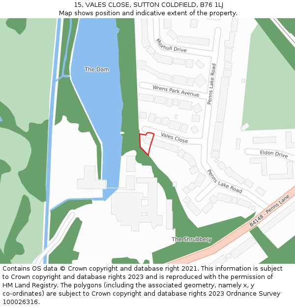 15, VALES CLOSE, SUTTON COLDFIELD, B76 1LJ: Location map and indicative extent of plot